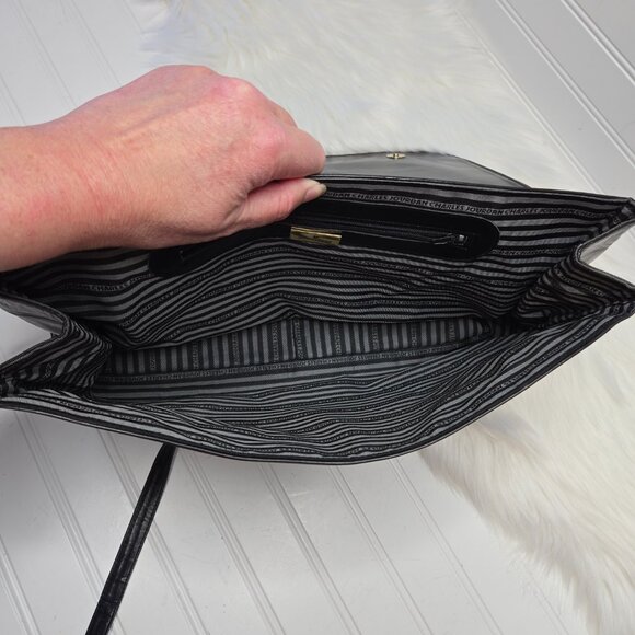 Vintage Charles Jourdan of Paris Brown Black Leather Envelope Shoulder Bag 15x9" - Picture 4 of 13